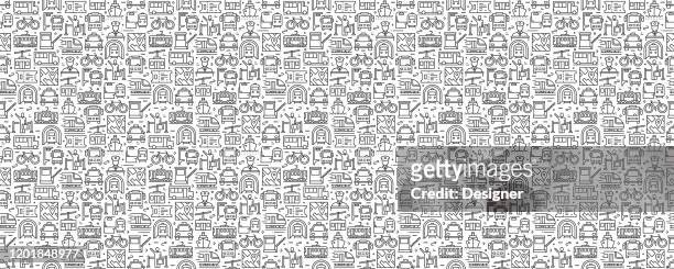 public transport seamless pattern and background with line icons - car texture stock illustrations
