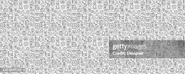 startup concept seamless pattern and background with line icons - new business icon stock illustrations