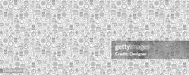 time management seamless pattern and background with line icons - abstract flowchart background stock illustrations