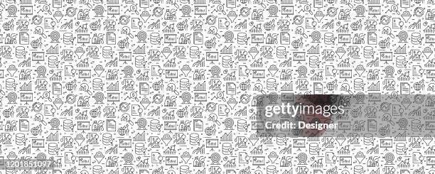 research and analysis seamless pattern and background with line icons - data spreadsheet stock illustrations
