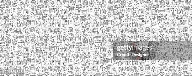 procurement process seamless pattern and background with line icons - process automation abstract stock illustrations