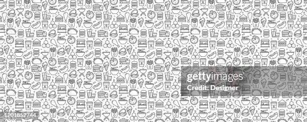 stockillustraties, clipart, cartoons en iconen met street food naadloos patroon en achtergrond met line icons - spies