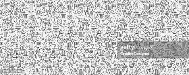 Sport Elements Seamless Pattern and Background with Line Icons Sport Elements Seamless Pattern and Background with Line Icons