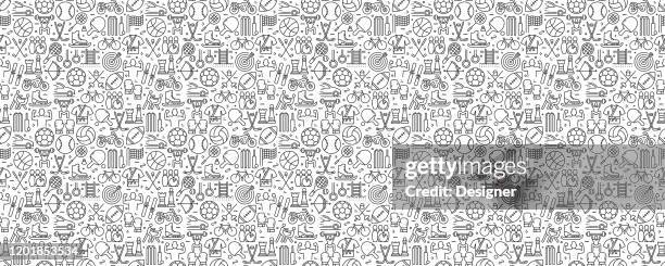 sport elements seamless pattern and background with line icons - competition stock illustrations