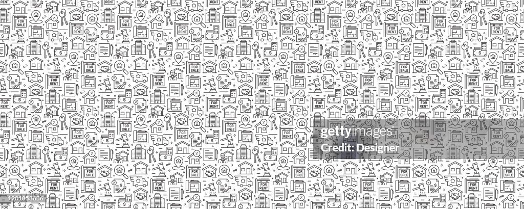 Real Estate Related Seamless Pattern and Background with Line Icons