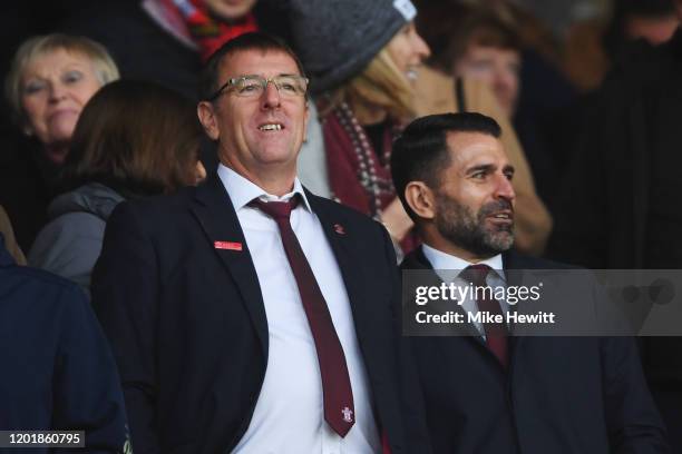 Ex-Southampton players Matt Le Tissier and Francis Benali are seen in the stands prior to the FA Cup Fourth Round match between Southampton FC and...