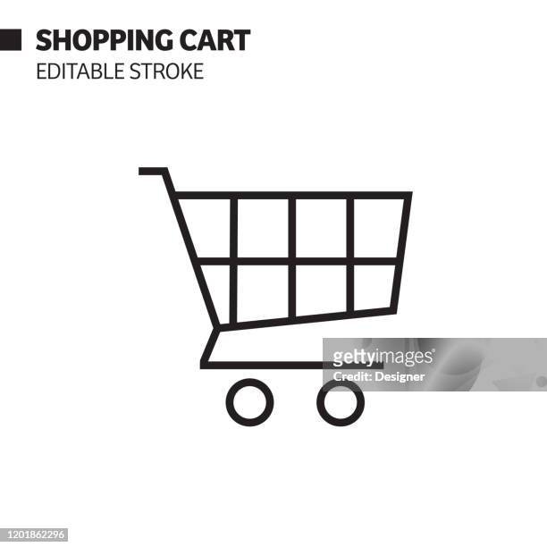 shopping cart line icon, outline vector symbol illustration. pixel perfect, editable stroke. - shopping trolleys stock illustrations