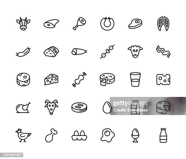 meat and dairy foods icon set - salami stock illustrations