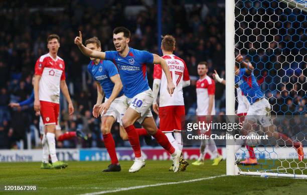 John Marquis of Portsmouth FC celebrates after scoring his team's second goal during the FA Cup Fourth Round match between Portsmouth FC and Barnsley...