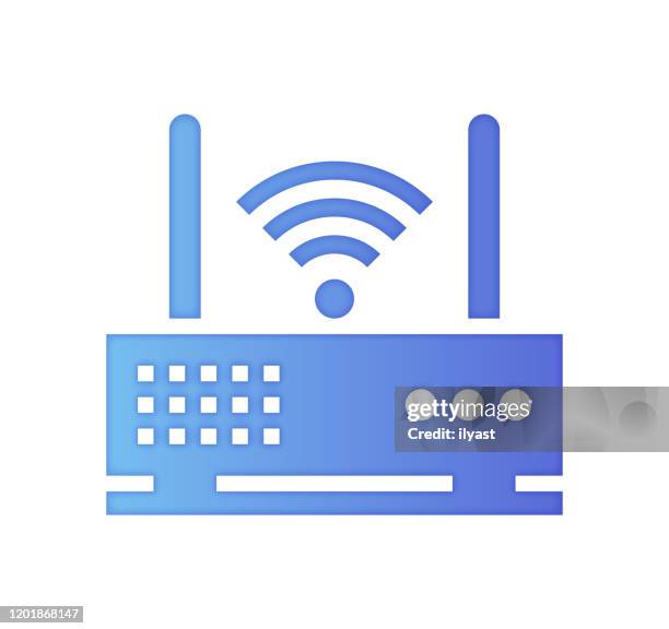 5g network communication gradient fill color & paper-cut style icon design - cable modem stock illustrations