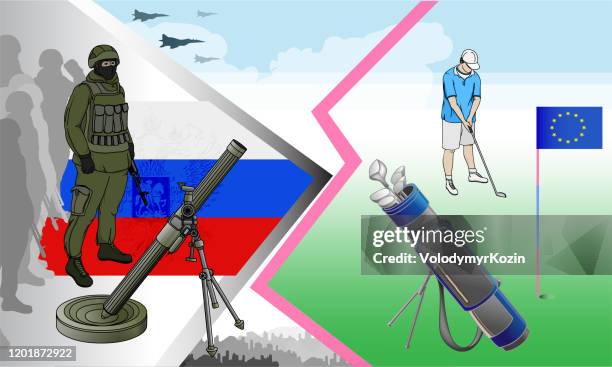 red lines of europe, an illustration of the eu's short-sighted policy towards the kremlin's aggressive policy - golf cheating stock illustrations