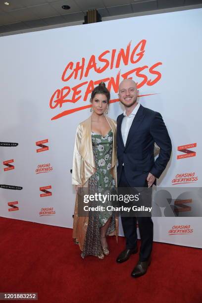 Amanda Cerny and Johannes Bartl attends Lewis Howes Documentary Live Premiere: Chasing Greatness at Pacific Theatres at The Grove on February 12,...