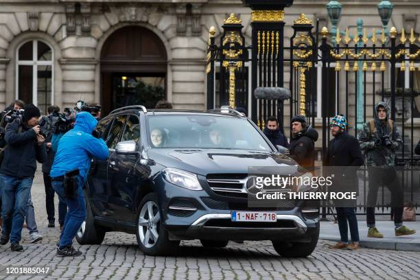 Open Vld chairwoman Gwendolyn Rutten leaves in a car after a meeting with the King at the Royal Palace in Brussels, Wednesday 19 February 2020,...