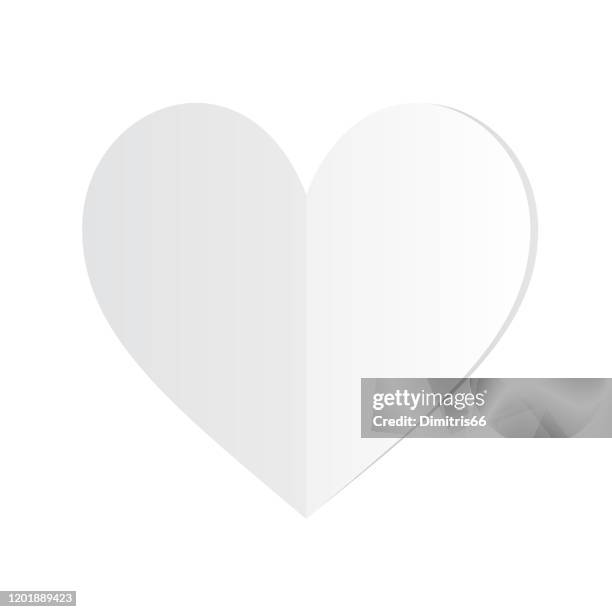 folded white paper heart on white background - romantic couple on white background stock illustrations