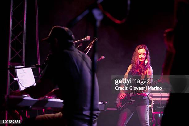 Ilaria D'Angelis and Enzo Moretto of A Toys Orchestra perform at Vulcanica Live Festival in Rionero in Vulture on July 31, 2011 in Potenza, Italy.