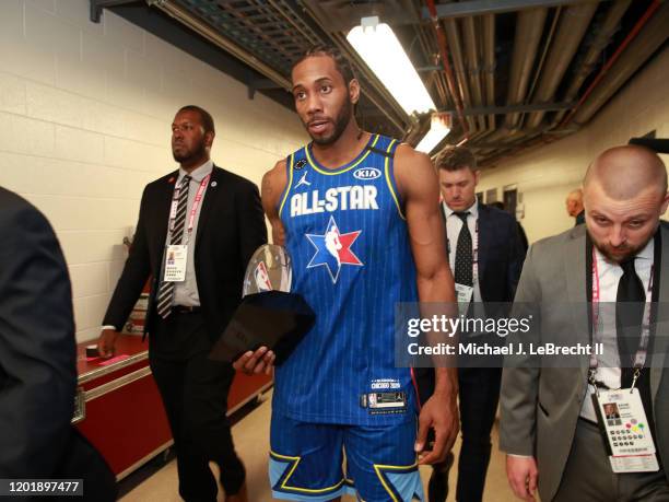 Kawhi Leonard of Team LeBron is awarded the Kobe Bryant MVP during the NBA All-Star Game as part of 2020 NBA All-Star Weekend on February 16, 2020 at...