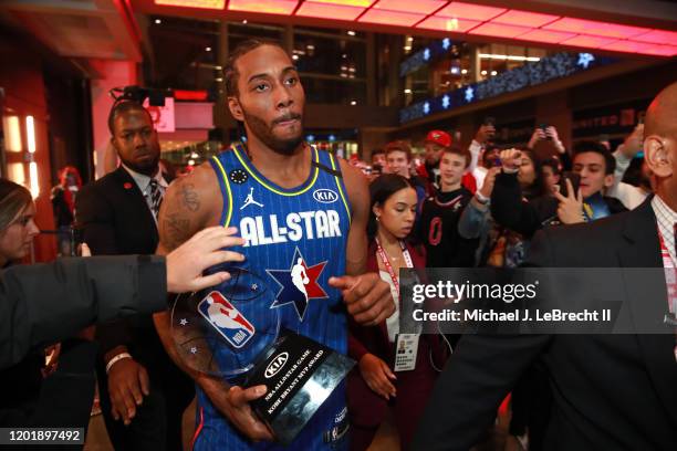 Kawhi Leonard of Team LeBron is awarded the Kobe Bryant MVP during the NBA All-Star Game as part of 2020 NBA All-Star Weekend on February 16, 2020 at...