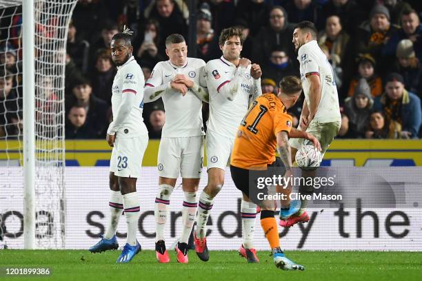 Kamil Grosicki of Hull City scores his team's first goal during the FA Cup Fourth Round match between Hull City FC and Chelsea FC at KCOM Stadium on...