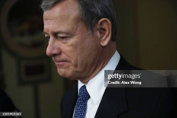 Supreme Court Chief Justice John Roberts leaves after day five of the Senate impeachment trial against President Donald Trump at the U.S. Capitol...