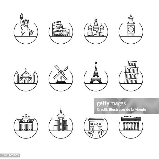 stockillustraties, clipart, cartoons en iconen met thin line concept van landmark icon design - unesco werelderfgoed