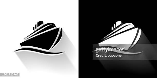 cruiseliner black and white icon with long shadow - spartan cruiser stock illustrations