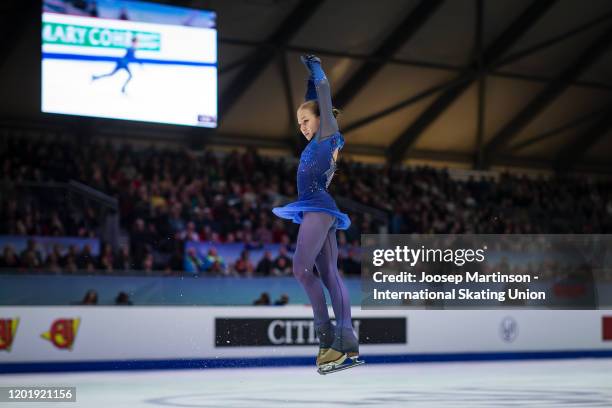 Alexandra Trusova of Russia competes in the Ladies Free Skating during day 4 of the ISU European Figure Skating Championships at Steiermarkhalle on...