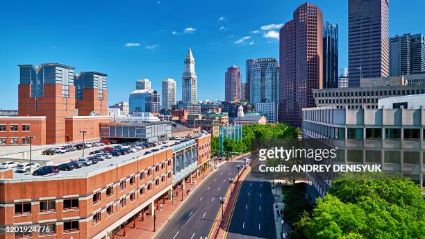 aerial view of boston street. - boston aerial stock pictures, royalty-free photos & images