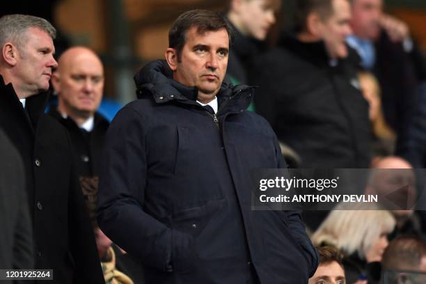 Manchester City's Spanish Football Group Chief Executive Officer Ferran Soriano takes his place for the English Premier League football match between...