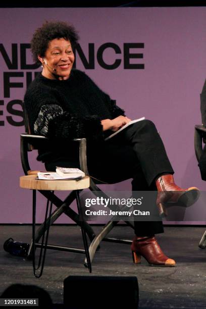 Carrie Mae Weems speaks at the 2020 Sundance Film Festival - Power Of Story: Just Art Panel at Egyptian Theatre on January 25, 2020 in Park City,...