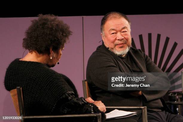 Carrie Mae Weems and Ai Weiwei speak at the 2020 Sundance Film Festival - Power Of Story: Just Art Panel at Egyptian Theatre on January 25, 2020 in...