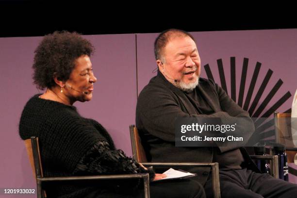 Carrie Mae Weems and Ai Weiwei speak at the 2020 Sundance Film Festival - Power Of Story: Just Art Panel at Egyptian Theatre on January 25, 2020 in...