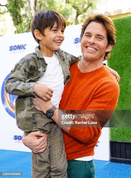 James Marsden and his son attend Sonic The Hedgehog Family Day Event at the Paramount Theatre on January 25, 2020 in Hollywood, California.