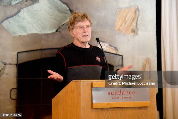 Robert Redford speaks at the 2020 Sundance Film Festival -Directors Brunch at Sundance Resort on January 25, 2020 in Provo, Utah.