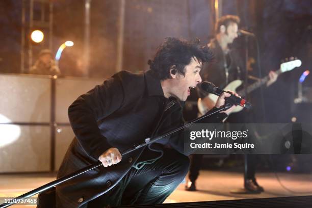 Billie Joe Armstrong of Green Day performs onstage prior to the 2020 Honda NHL All-Star Game at Enterprise Center on January 25, 2020 in St Louis,...