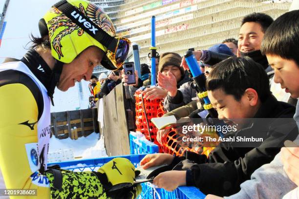 Noriaki Kasai sign autographs for fans after the Ski Jumping HTB Cup at Okurayama Jump Stadium on January 25, 2020 in Sapporo, Hokkaido, Japan.