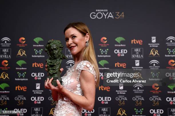 Maria Esteve holds the Honorary Award to tribute her mother Marisol during the 34rd edition of the Goya Cinema Awards at Jose Maria Martin Carpena...