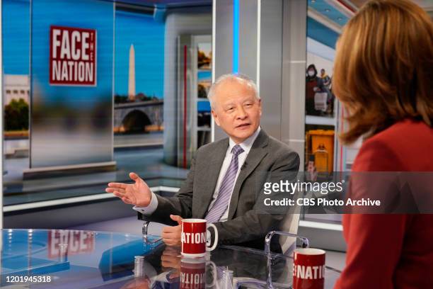 Chinese Ambassador to the U.S., Cui Tiankai talks with Margaret Brennan on "Face the Nation" in Washington DC February 9, 2020