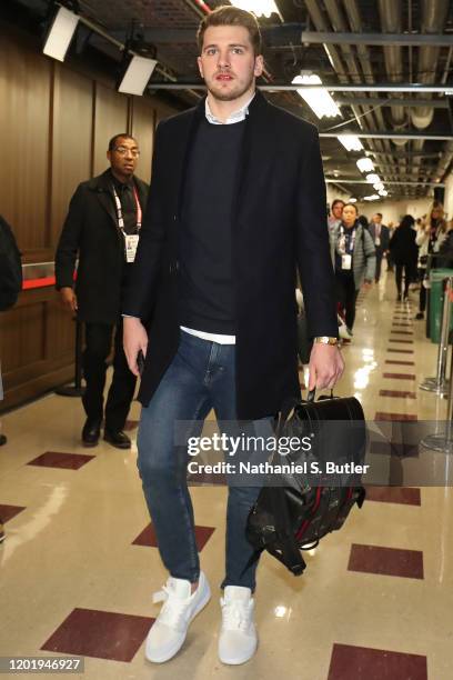 Luka Doncic of Team Lebron arrives for the game during the 69th NBA All-Star Game on February 16, 2020 at the United Center in Chicago, Illinois....