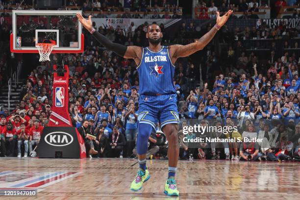 LeBron James of Team LeBron reacts to a play during the 69th NBA All-Star Game on February 16, 2020 at the United Center in Chicago, Illinois. NOTE...