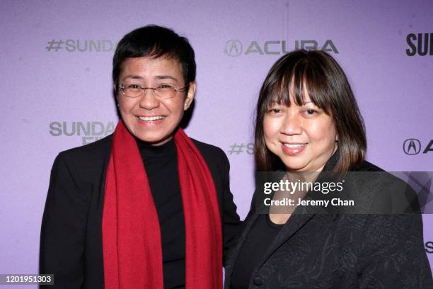 Maria Ressa and Writer/Director Ramona S. Diaz attend the "A Thousand Cuts" Premiere during the 2020 Sundance Film Festival at Egyptian Theatre on...