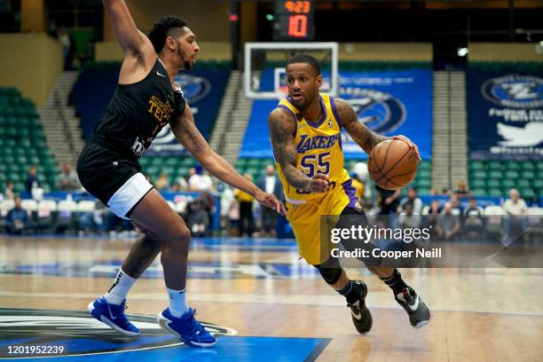 Pierre Jackson of the South Bay Lakers drives to the basket during an NBA G-League game against the Texas Legends on February 19, 2020 at the...