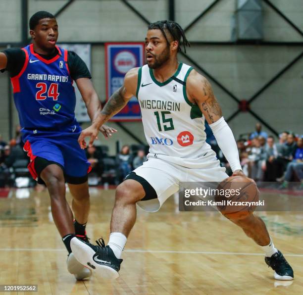 Frank Mason III of the Wisconsin Herd drives to the basket against the Grand Rapids Drive during the first half of an NBA G-League game on February...