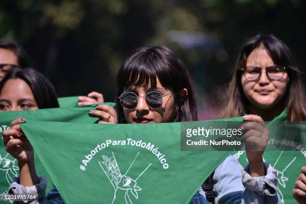 Feminists take part during a demonstration on the occasion of the decriminalization of abortion named ''Green Action Day for Safe Abortion throughout...