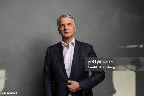 Sergio Ermotti, chief executive officer of UBS Group AG, poses for a photograph following a Bloomberg Television interview on day three of the World...