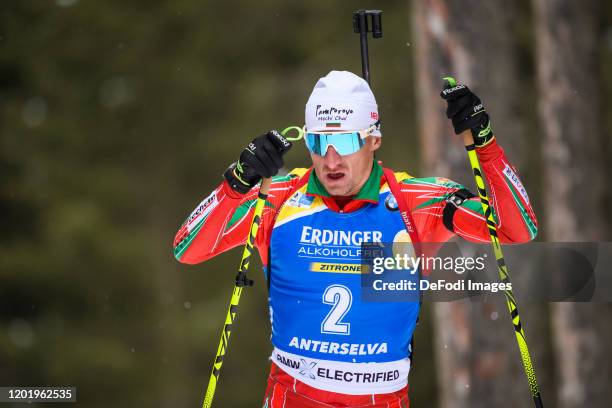 Krasimir Anev of Bulgaria in action competes during the Men 20 km Individual Competition at the IBU World Championships Biathlon Antholz-Anterselva...