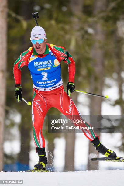 Krasimir Anev of Bulgaria in action competes during the Men 20 km Individual Competition at the IBU World Championships Biathlon Antholz-Anterselva...