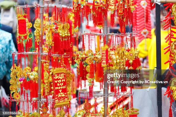 lucky cards are sold on the street. lunar new year. - tet stock-fotos und bilder