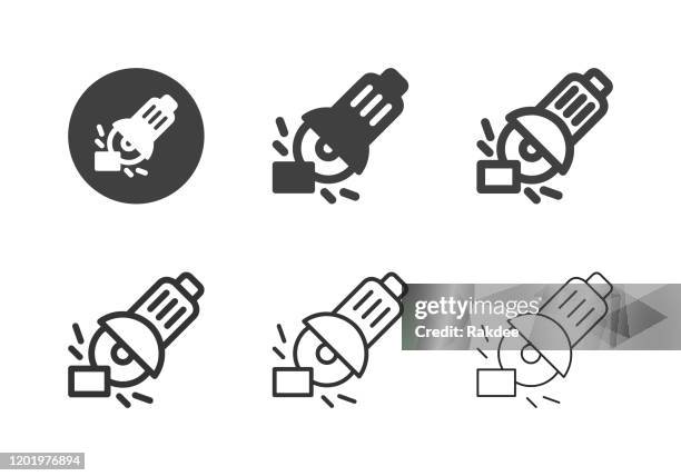 angle grinder icons - multi series - chainsaw cutting stock illustrations