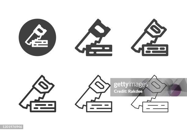 wooden hand saw icons - multi series - hand saw stock illustrations