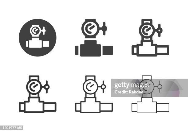 high pressure pipe valve with gauge icons - multi series - valve icon stock illustrations